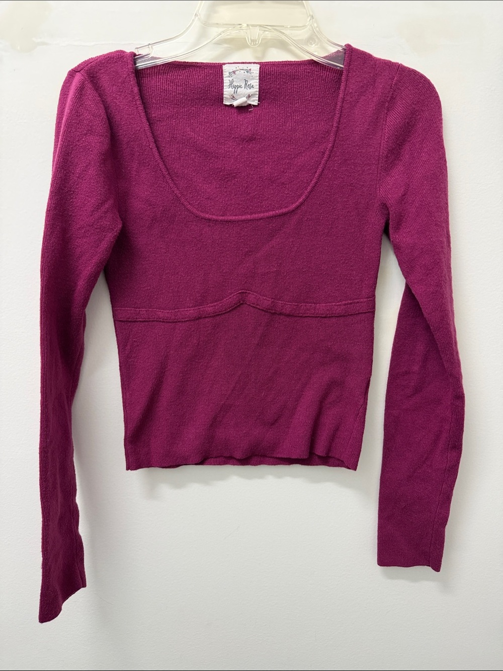 Hippie Rose Scoop-Neck Long Sleeve Top in Magenta Raspberry
